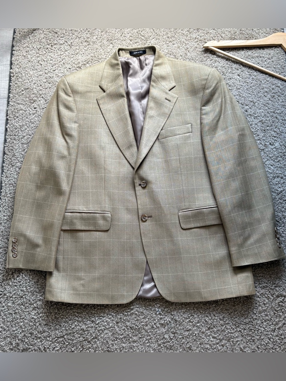 Ralph Lauren Silk Men's Beige Windowpane Blazer Classic Tailored Jacket 40S